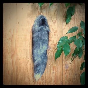 Beautiful Silver Blue Real Fox Tail Keychain Charm